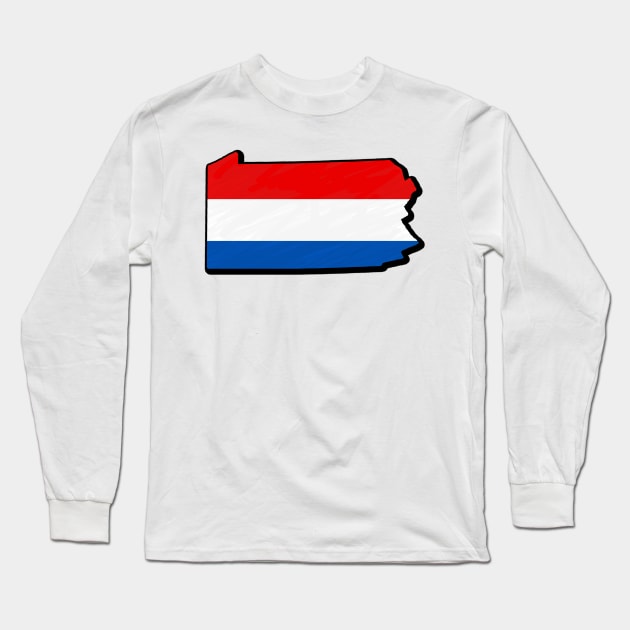 Red, White, and Blue Pennsylvania Outline Long Sleeve T-Shirt by Mookle